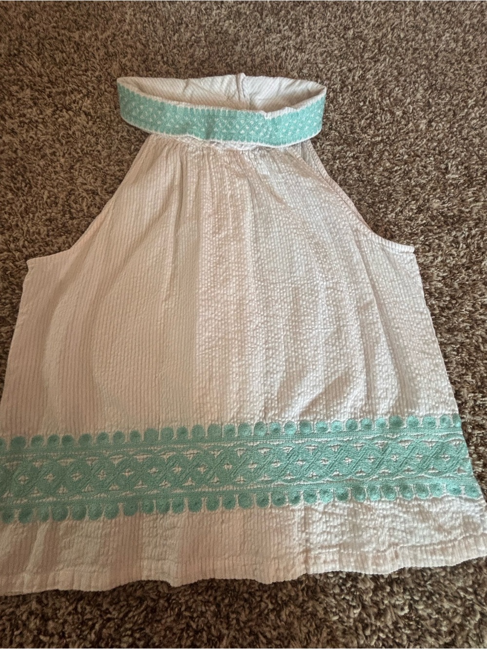 Sail to Sable White/Aqua Embroidered Halter Boho Tank Women's Size L